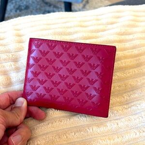 Emporio Armani Red Leather Embossed 8-card Bifold Wallet